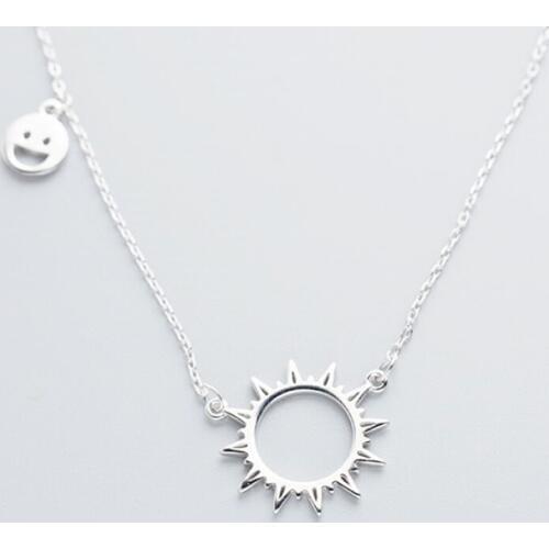 Sole Memory Sun Smiley Happy Smile Sweet Fresh 925 Sterling Silver Clavicle Chain Female Necklace SNE544