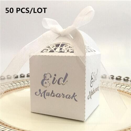 50 PCS/LOT 5 Colors Happy Eid Mubarak Candy Box Ramadan Decorations Paper Gift Boxes Islamic Muslim al-Fitr Eid Party Supplies