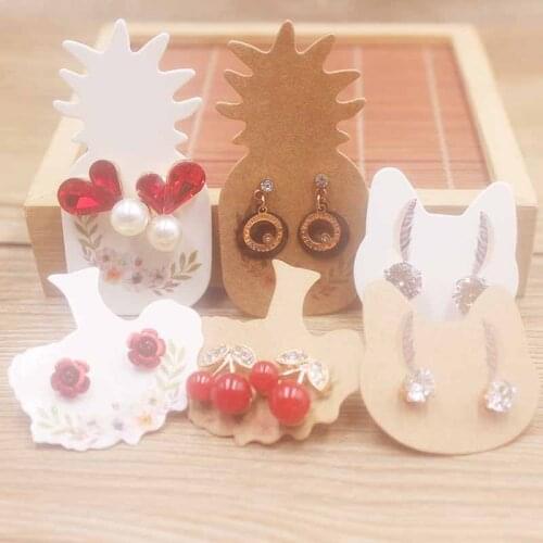 50pc per lot fashion Jewelry small earring package card cute cat shape stud earring display card pineapple shape earring card
