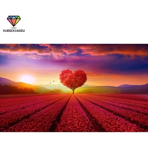 5D Diamond Painting Landscape Lavender Tulips Cherry Blossom Beautiful Flowers, DIY Full Circle Diamond Embroidery Kit for Sale