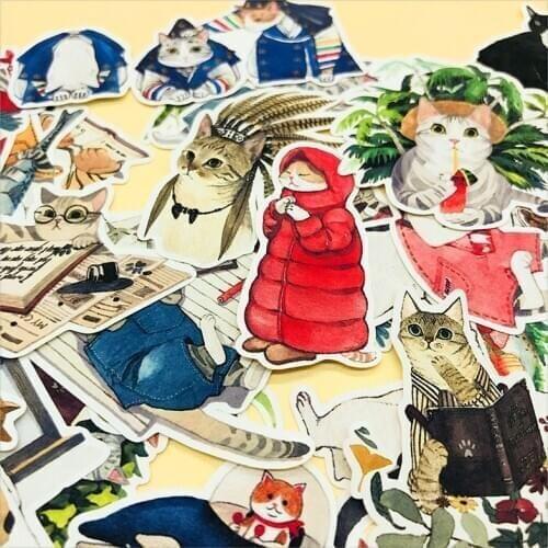 Watercolor hand-painted cats fantasies stickers DIY scrapbooking album journal happy planner crafts decoration sticker pack