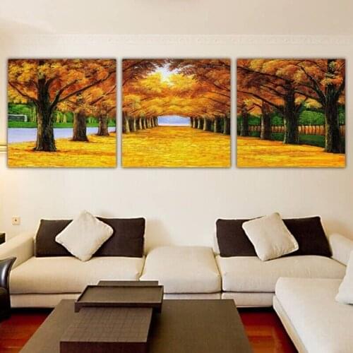 Diamond Painting Embroidery three pice Pictures of Rhinestones Golden woods Combination Triptych Decoration cube drill
