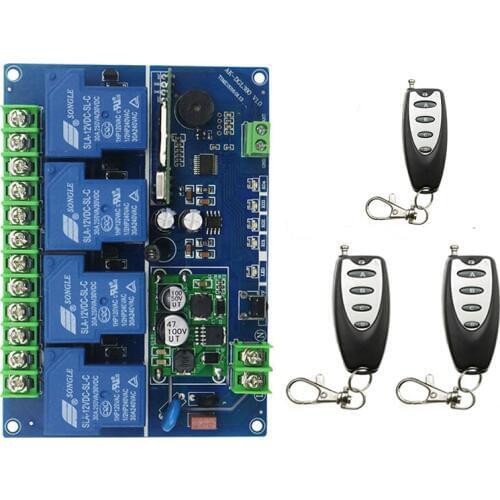DC12V 24V 36V 48V 30A 4CH RF Wireless Remote Control Switch 3Transmitter with 2-button Receiver for Appliances Gate Garage Door