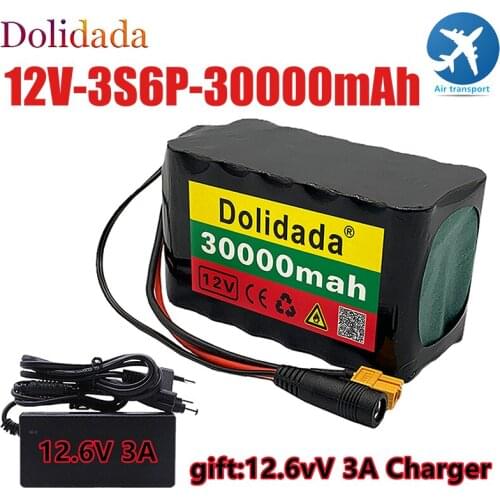 3S6P 12V 30Ah 40A BMS orline battery pack 18650 li-ion cells 30000mah XT60 DC5521 400Watt High Power Motor Scooter light+Charger
