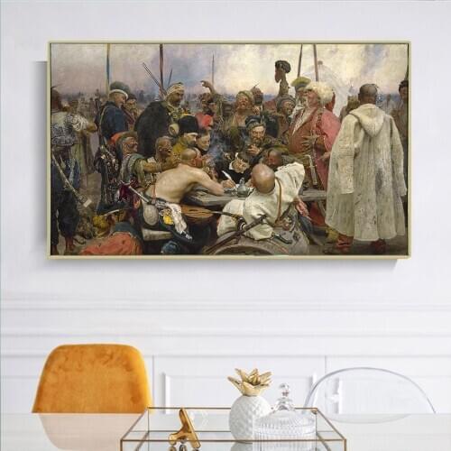 Citon Canvas Oil Painting Ilya Yafimovich Repin《The Zaporozhian Cossacks write a letter to the Sultan of Turkey》Art Decoration