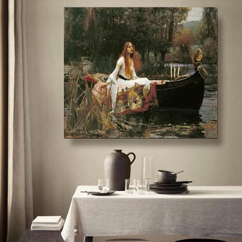 Citon William Waterhouse《The Lady of Shalott》Canvas Oil Painting Artwork Poster Picture Wall Decor Home Living room Decoration
