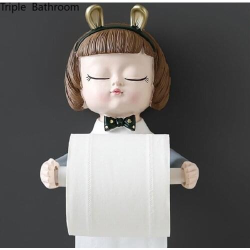 Punch-free Cartoon Girl Towel Rack Toilet Paper Holder Towel Rack Shelf Bathroom Accessories Paper Towel Sundries Storage Rack