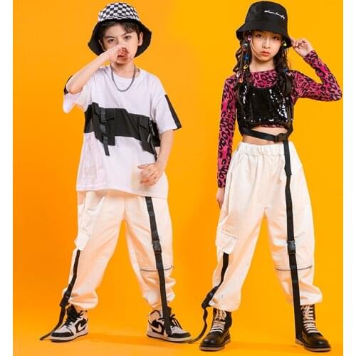 Hip Hop Clothes For Children Leopard Crop Tops Sequins Vest White Casual Pants For Girl Boys Jazz Dance Costumes Hiphop Outfits