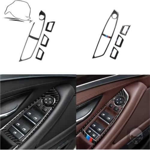 For BMW F10 5 Series 2011-2018 Carbon Fiber Car Window Lifter Control Frame Switch Decor Armrest Panel Refit Stickers Interiors
