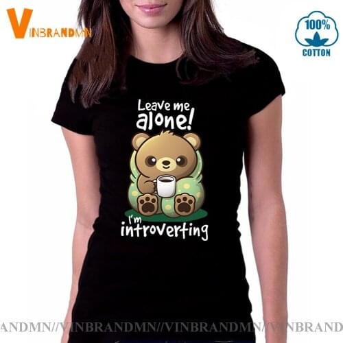 Leave me alone I'm introverting T-shirts Anti Social Bear Tee shirt Cappuccino Coffee blanket tshirt Introvert bear Women T shi