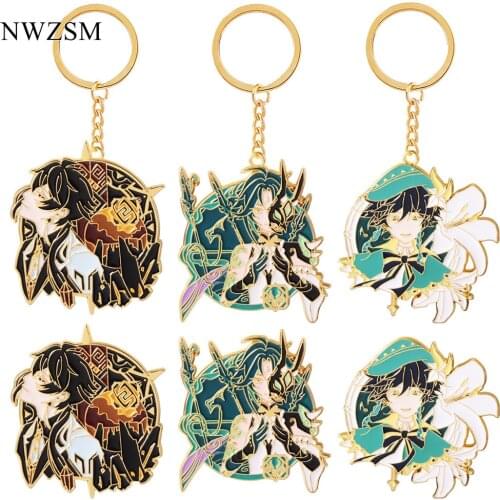 Genshin Impact Zhongli Venti Keychain game character Ganyu metal badge brooch pendant accessory gift