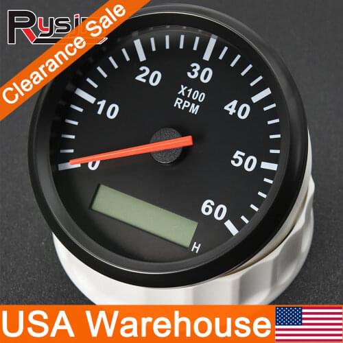 H Shipment From USA 85mm RPM Boat Tachometer 6000 Car Marine Tacho Meter Gauge With Hourmeter for Diesel Gasoline Engine 12V/24V