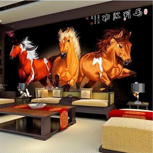 Customized wallpaper 3d horse to success hand-painted oil painting Chinese TV background wall mural papel de parede wallpapers