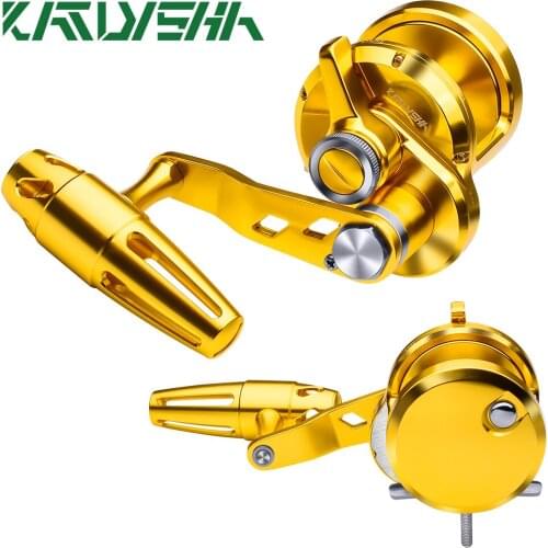 KATYUSHA Trolling Reel 5.7:1 CNC Machined Aluminum Jigging Reel 40LB Max Drag Saltwater Fishing Reel T-Bar Handle(Right-Hand)