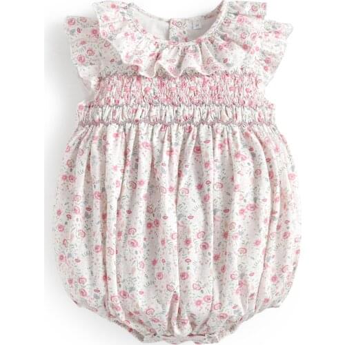 Baby Girls Sister Matching Outfits Children Floral Smocked Dress Newborn Handmade Smocking Romper Overall Spanish Girls Dresses