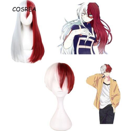 Anime My Hero Academia Todoroki Shouto Cosplay Costume Halloween Party Wigs Adult Men Women Boys Girls White Red Cosplay Wig