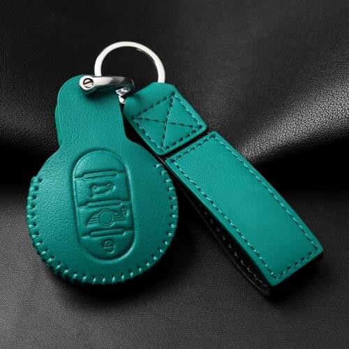 Top Layer Leather Car Key Case Cover For BMW MINI COOPER S ONE JCW F54 F55 F56 F57 F60 CLUBMAN COUNTRYMAN colorful keychain