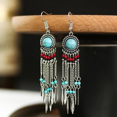 Creative long chain tassel antique jewelry earrings women fashion antique rice beads national style womens jewelry