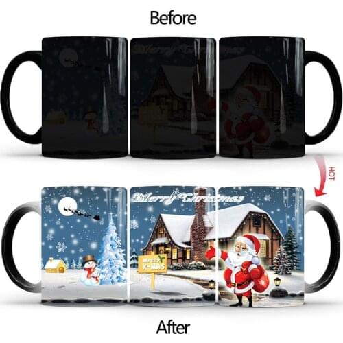 1Pcs New 350ml Merry Christmas Color Changing Mug Ceramic Coffee Milk Tea Cup New Year Best Gift for Your Family Children Kids