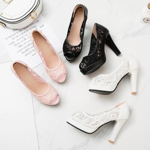 New 2019 chunky sandals, womens mesh fish-tip shoes, sexy heels, waterproof platform size, versatile womens shoes