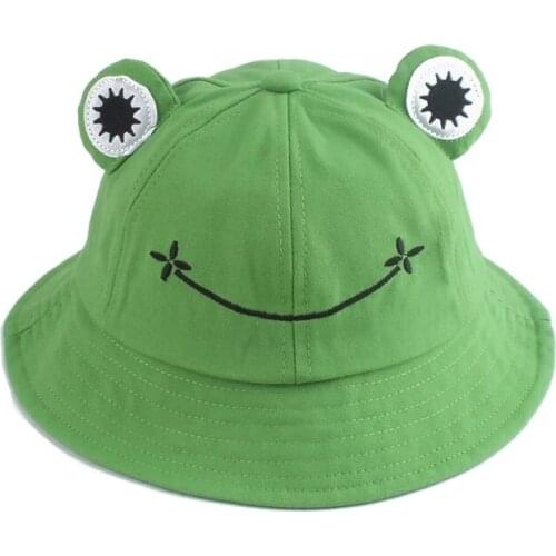 Unisex Cartoon Frog Bucket Hat Women Cute Froggy Embroidery Sunscreen Panama Fishing Cap Men Outdoor Sun Fishing Fisherman Hat