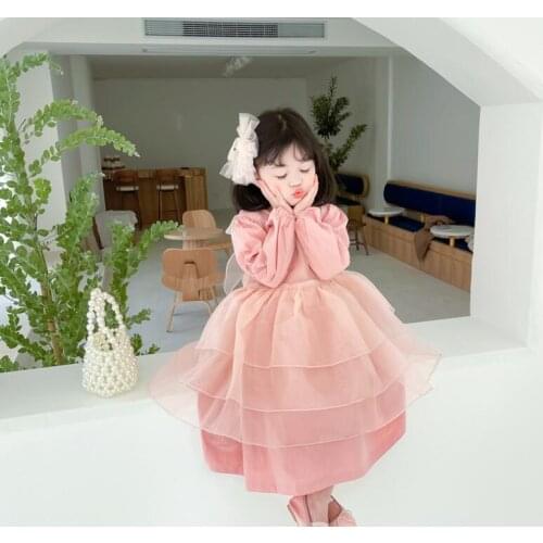 2021 Baby Girls Fashion Dress Sets, Solid Dress + Organza Vest Dress 6 sets/lot, Wholesale, Free Shipping
