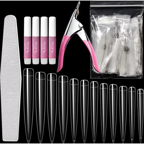 Full Cover Sculpted Nail Tips Fake Finger Polish Extension Tips Quick Building Mold False Tips Manicuring Tools Set