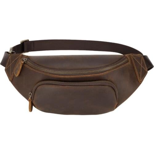 Newsbirds Vintage crazy horse leather waist bag for men genuine leather waist pack sling bag mens fanny pack for riding biker
