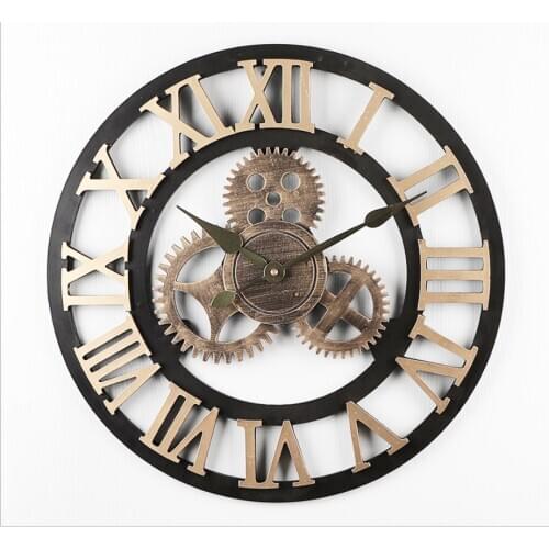 Industrial Wind Gear Wooden Wall Clock Noiseless Silent Gear Industrial Gear Wall Clock Roman Numerals Retro Rustic for House