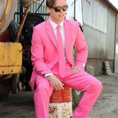 2020 Custom Made Pink Party Suits 2 Pieces Men Suits Slim fit Notched Lapel Fashion Suits Business Suit (Jacket+Pants+Tie)