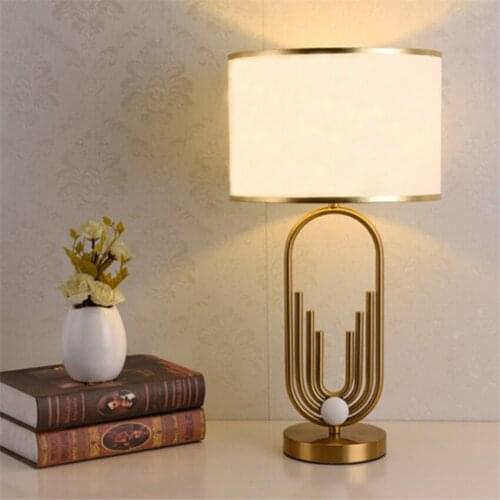 X0194 European Style Cloth Bedside Lamp Fabric Lampshade Art Decor Table Lamp Simple Living Room Bedside Bedroom Light Fixtures