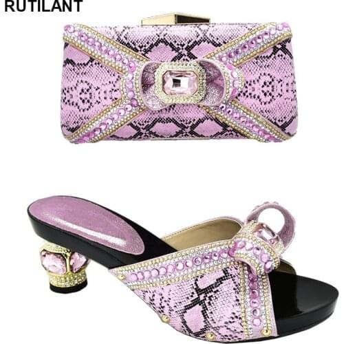 Fashion Italy High Heels Women Wedding Shoes Nigerian Style Shoes and Bag Set African Matching Shoes and Bags Italian In Women
