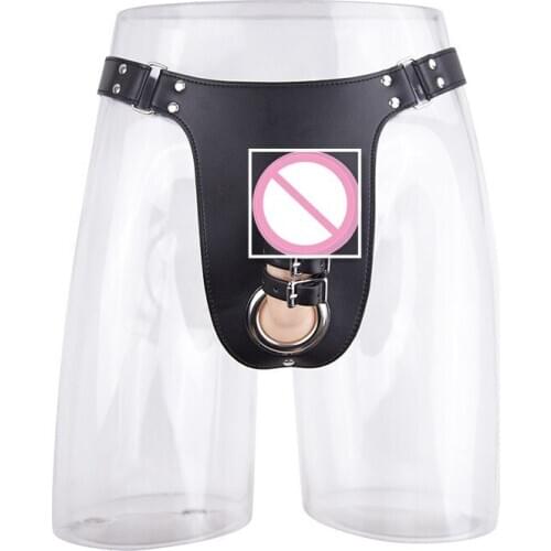 Leather Male Chastity Belt Confinement Jockstrap Harness Three buckles Strap Penis Underwear,Sexy Lingerie for Men