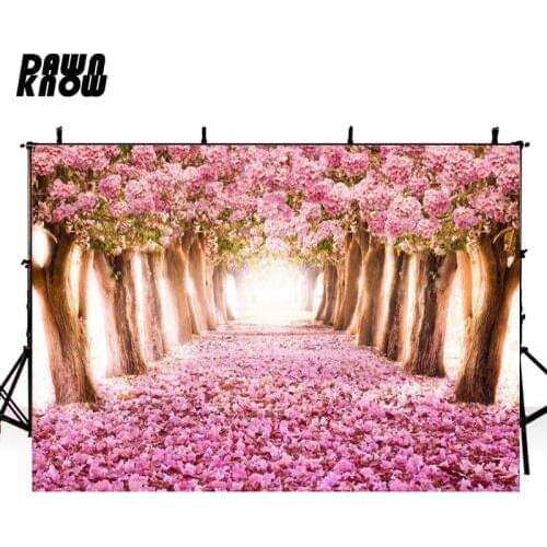 DAWNKNOW Pink Flower Vinyl Photography Background For Wedding Forest Polyester Backdrops For Children Photo Studio Props G058