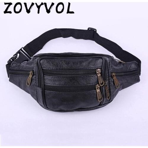 ZOVYVOL vintage unisex fanny pack Multi-function phone coin banana waist bag cow leather high quality chest bag outdoor sports