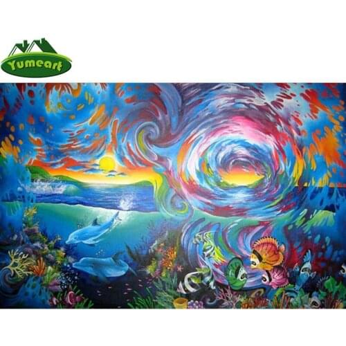 YUMEART 5D Diy Ocean Painted Fish Diamond Embroidery Hand Diamond Painting Mosaic Cross Stitch Rhinestone Kids Room Decoration