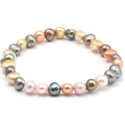 Fashion Natural Freshwater Pearls Charms Bracelet Bangles For Women Elastic Baroque Bracelets Jewelry Gifts Fit Party 9-10mm