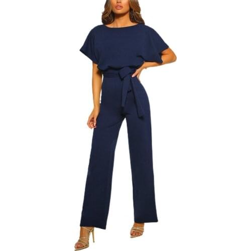 Jumpsuit women 2021 summer New Lace Up High Waist Elegant Women Solid Color Straight Leg Romper for Work Street wear xxxl