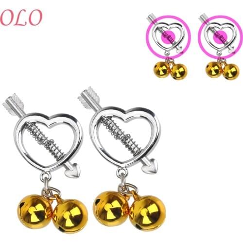 OLO 1 Pair Heart Shape Metal Breast Clips Adult Games Sex Toy for Women Couples Nipple Stimulator Teaser Nipple Clamps