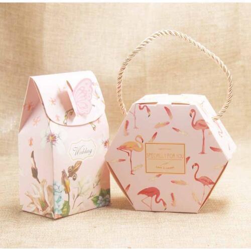 10pcs per lot new flower design butterfly locked gifts package box coloful print paper wedding/candy favors package bag box