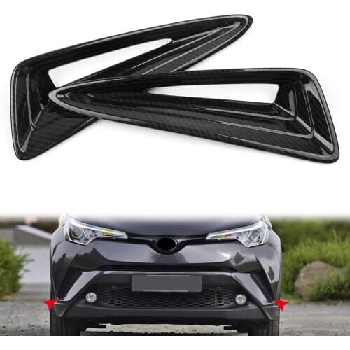 2PCS Carbon Fiber ABS Car Front Fog Lamp Light Air Vent Cover Moulding Trim for Toyota CHR 2016 2017 2018 / C-HR 16 17 18
