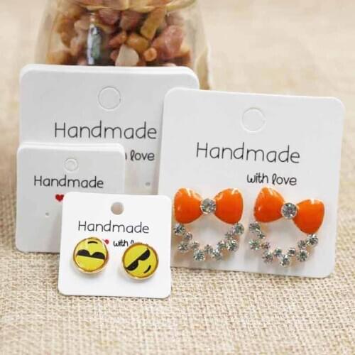 200pcs Mulit size cute DIY stud earring display tag card handmade with love white/kraft jewelry packing card custom cost extra