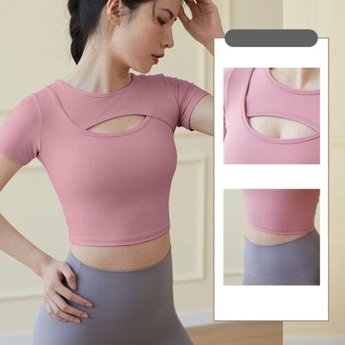 2021Short Sleeve Women Yoga Shirt Anti Sweat Quick Dry Yoga Top Running Jogging Sports Crop Top Gym Fitness Top
