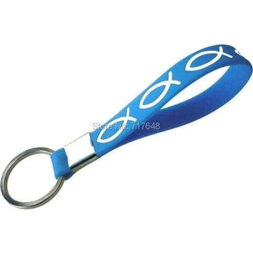 400pcs keyring turrquoie green purple red bible fish wristband keychain silicone bracelets free shipping by FEDEX