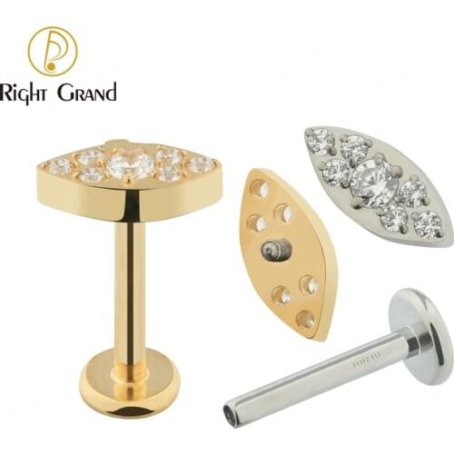 5pcs/lot Right Grand ASTM F136 Titanium 16G Monroe Lip Rings Helix Tragus Earring Labret Studs Piercing Olive Round Cut Zircon