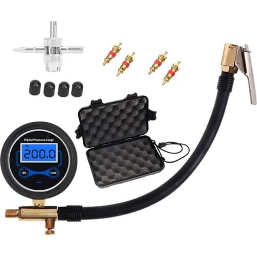 Car Air Tire Inflator Digital Pressure Gauge with Air Chuck & Hose