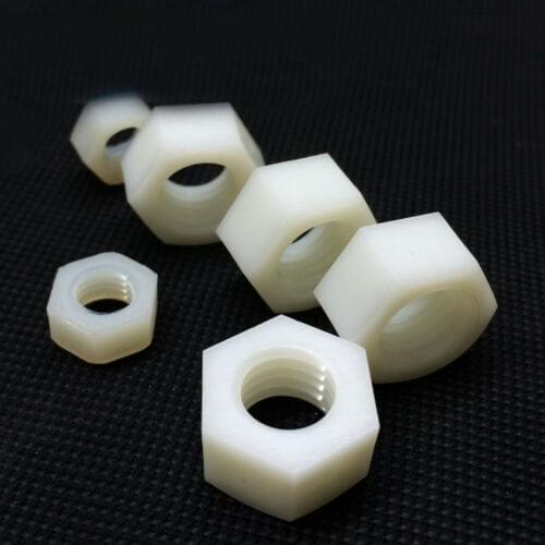 White Plastic Nylon Hexagon Nuts Hex Nuts M2 M2.5 M3 M4 M5 M6 M8 M10 M12 M14 M16 M18 M20