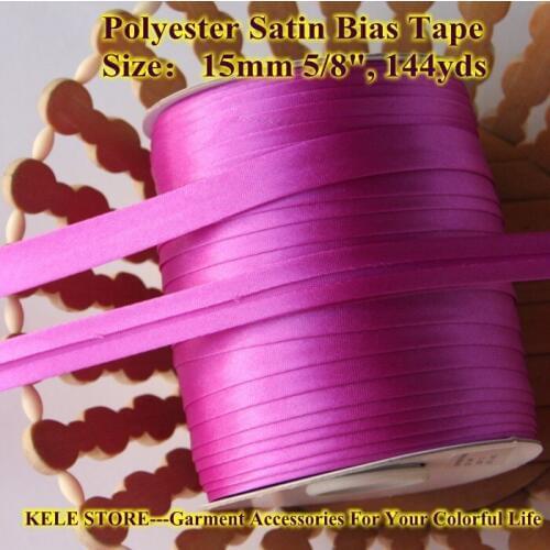 Free shipping Polyester Satin Bias Tape,Bias Binding tape,size:15mm ,5/8" *130mts/lot DIY sewing material purple red, fuchsia
