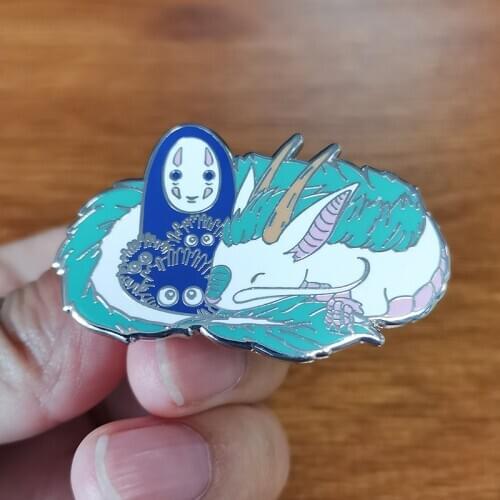 Spirited Away Brooch No face soot sprite Haku Dragon enamel Pin Ghibli anime lovers gift