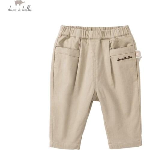 DBX18615 dave bella autumn baby boys fashion letter pockets pants children full length kids boy pants infant toddler trousers